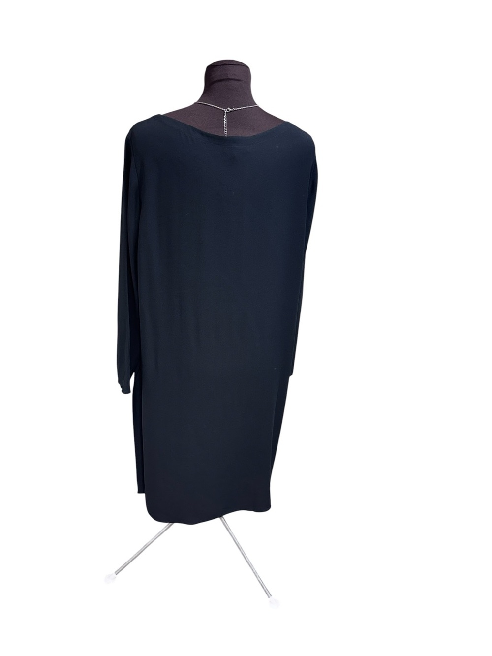 Eileen Fisher Womens M Black 100% Silk Tunic Dress High Side Slits Long Sleeve - Picture 7 of 13